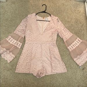 Pink bell sleeve lace romper